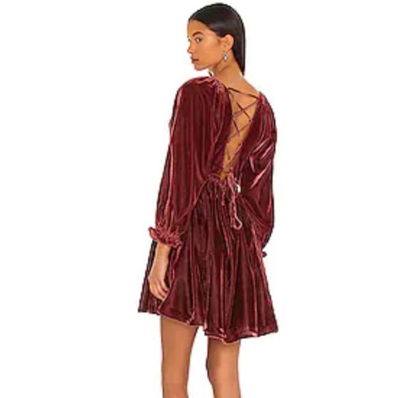 NWTGS Free People Daphne Velvet Mini Dress with Corset Back in Roan Rouge - Picture 4 of 13